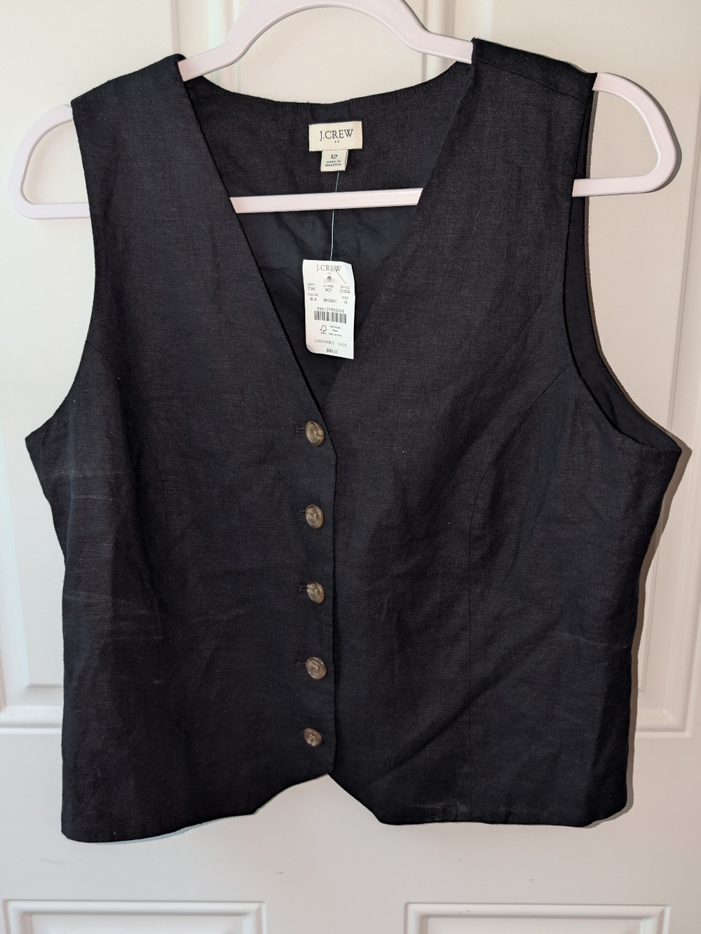J.Crew Linen Blend Button-Front Vest Black NWT